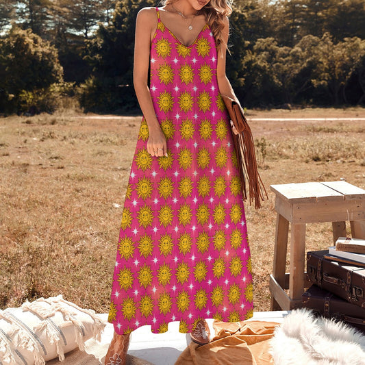 Sunshine Sparkles Pink Sun Maxi Dress