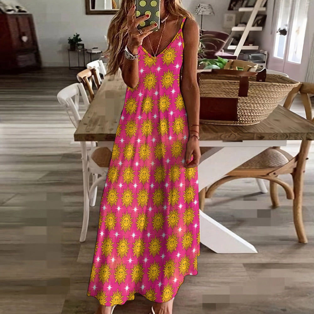 Sunshine Sparkles Pink Sun Maxi Dress